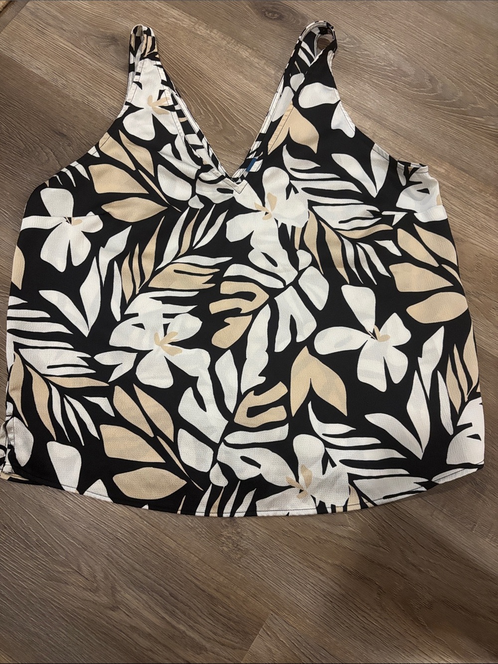 Old Navy Black Floral V-Neck Camisole with Cream Accents